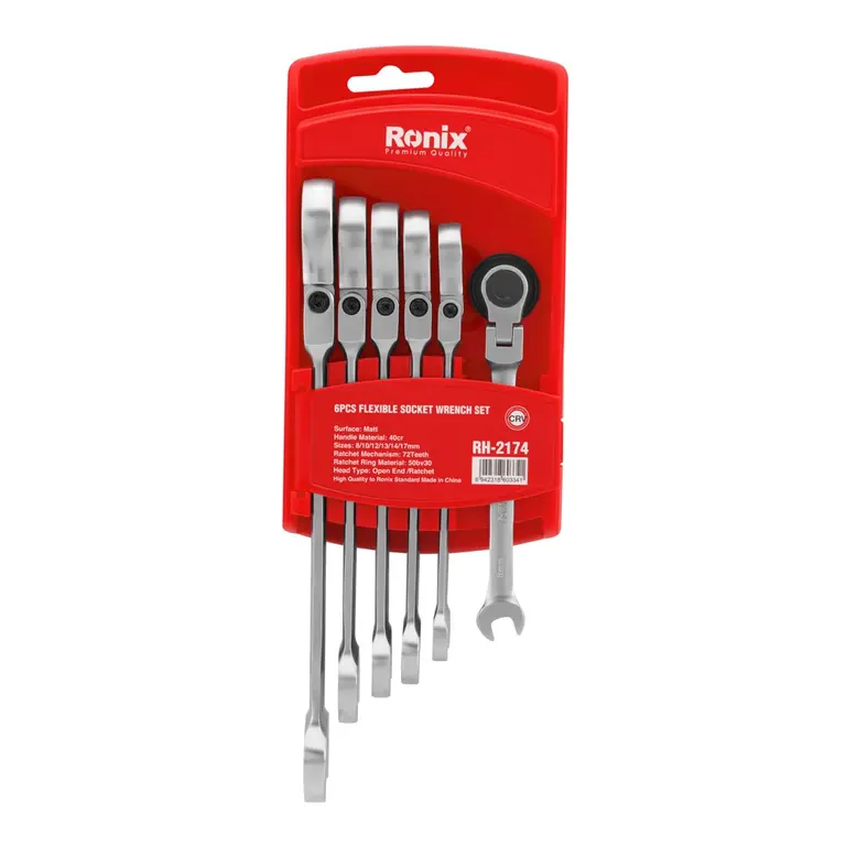 RONIX - Herr. Manuales SET DE LLAVES COMBINADAS CRIQUES ARTICULADAS DE 8 A 17MM 8 PZ CR-V RONIX RH-2174 · Cód. 00SCA008