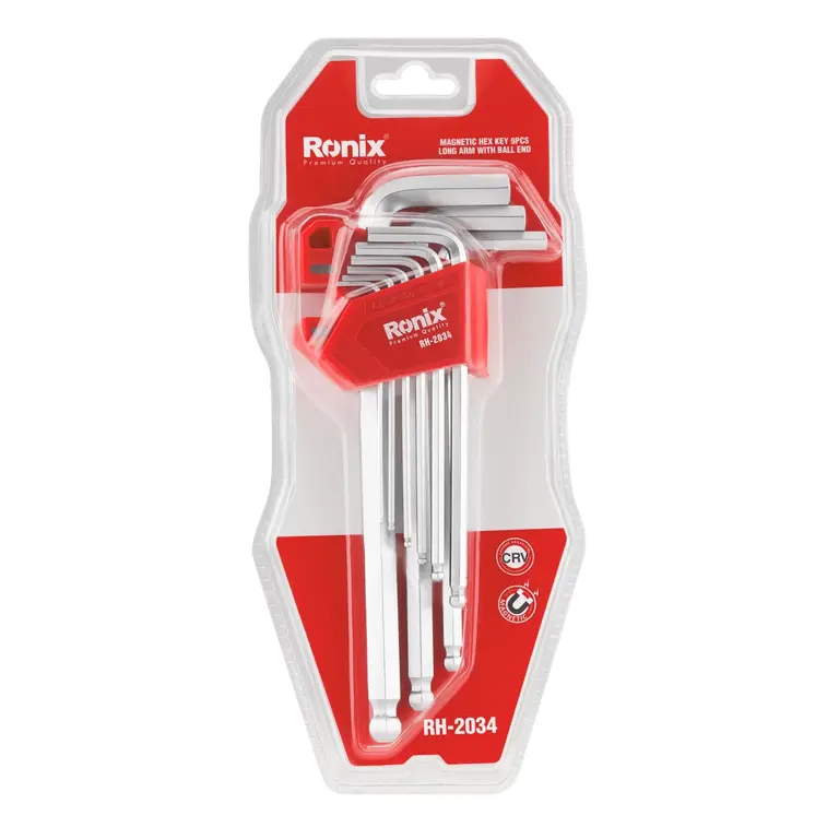 RONIX - Herr. Manuales SET DE LLAVES LARGAS ALLEN BOLA DE 9 PZ MAGNETICO CR-V RONIX RH-2034 · Cód. 00SLA009