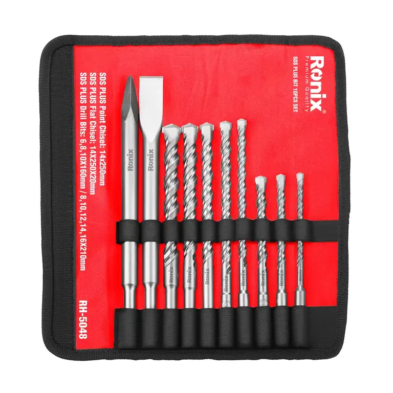 RONIX - Herr. Manuales SET DE MECHAS Y PUNTAS SDS PLUS 10 PZ RONIX RH-5048 · Cód. 00SMP010