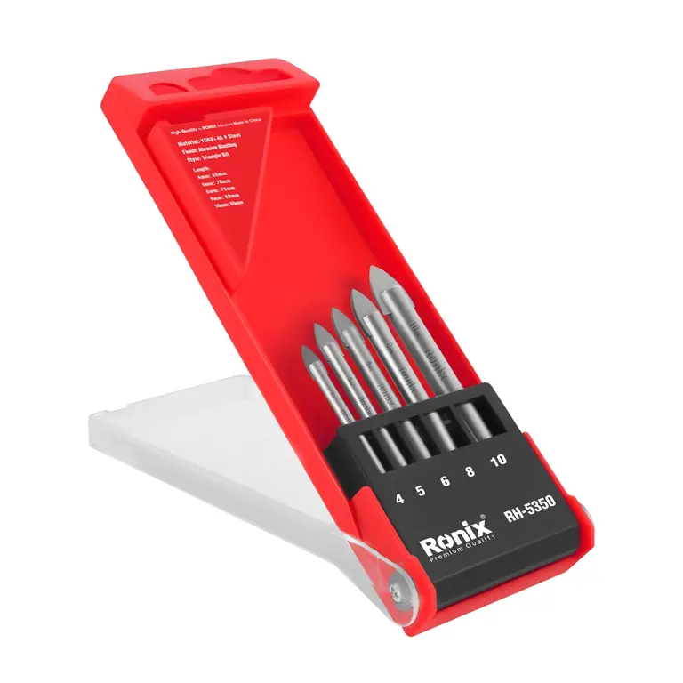 RONIX - Herr. Manuales SET DE MECHAS PUNTA FLECHA P/ VIDRIO DE 5 PZ RONIX RH-5350 · Cód. 00SMV005