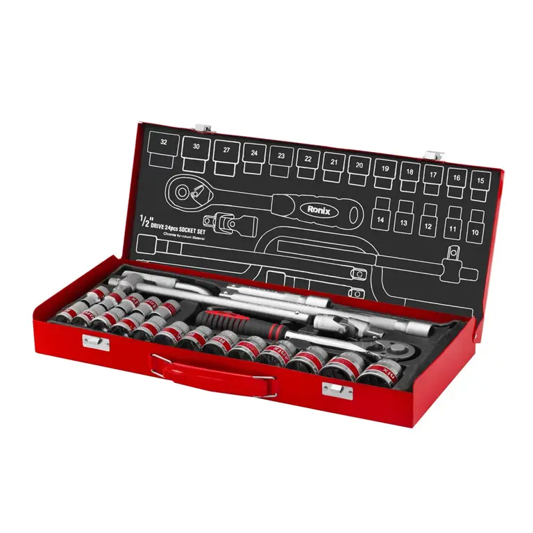 RONIX - Herr. Manuales SET DE TUBOS DE 1/2" DE 24 PZ C/ VALIJA METALICA CR-V RONIX RH-2644 · Cód. 00STV024