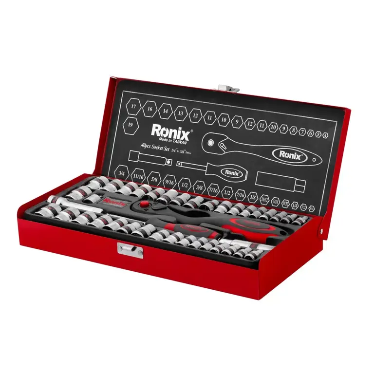 RONIX - Herr. Manuales SET DE TUBOS DE 1/4" Y 3/8" DE 40 PZ C/ VALIJA METALICA CR-V RONIX RH-2641 · Cód. 00STV040